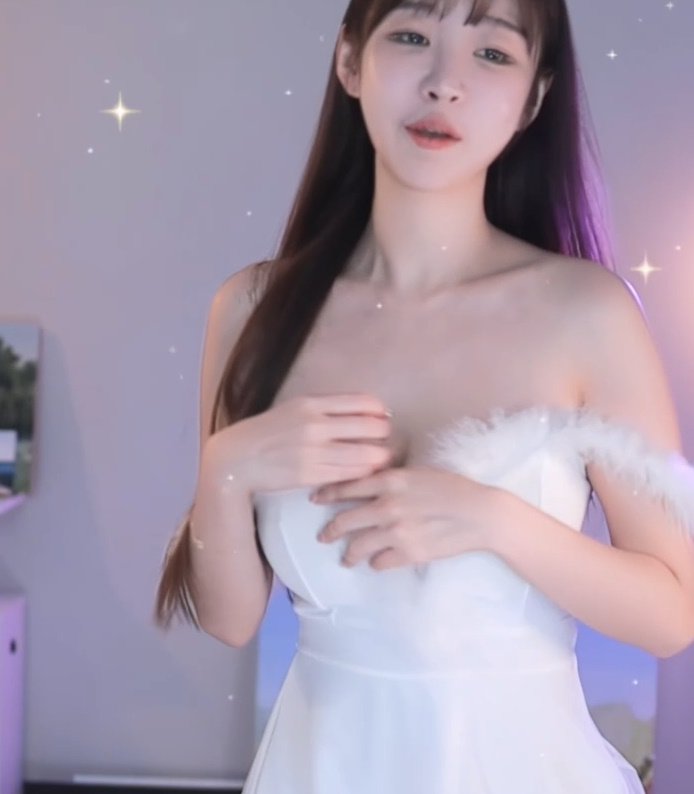 순백색 솜털 오프숄더 슬립 묵직한 가슴골 둘기얏 - 사쿠란보